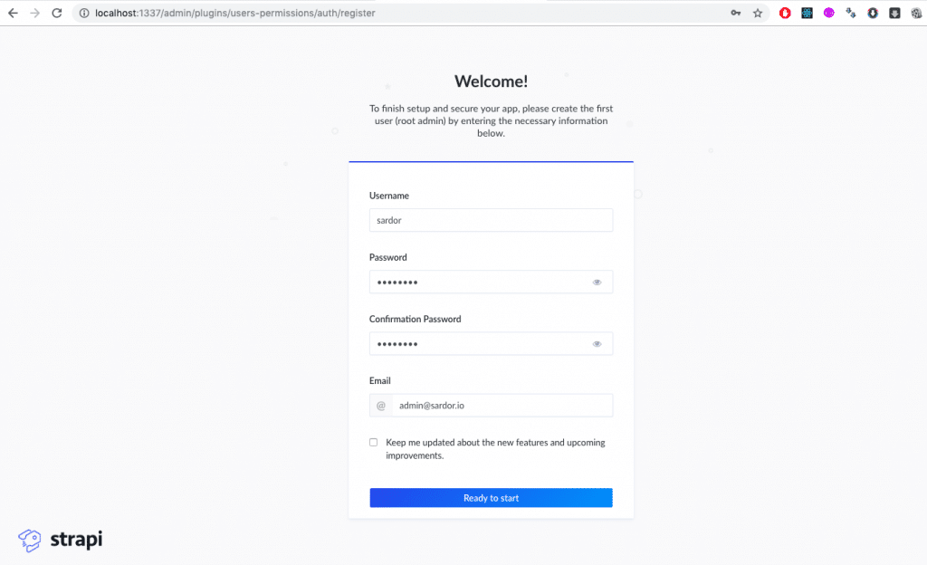 Strapi.js - A new way to build Node.js APIs 4 strapi admin register page